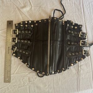 Trashy.com Black Genuine Leather Waist Cincher with Buckles, Lace-Up, and Zipper